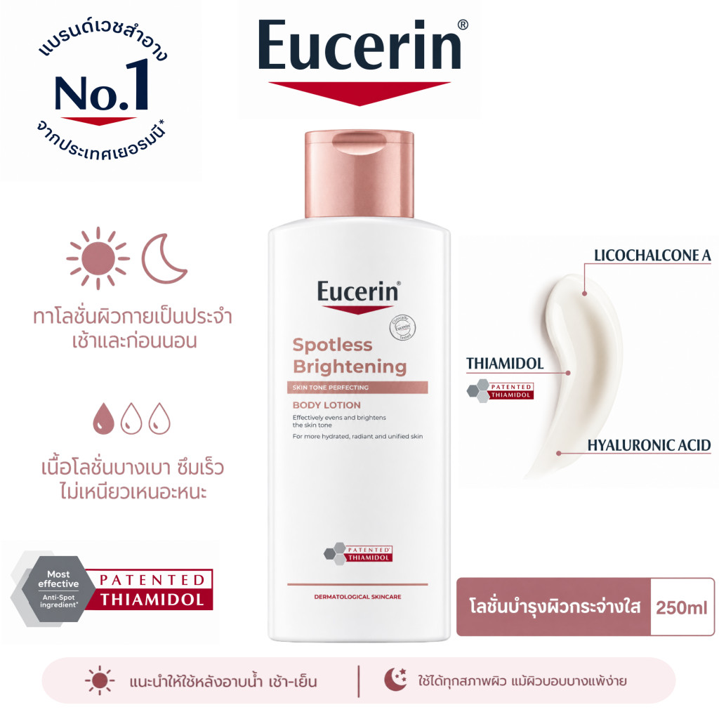 Eucerin Spotless Brightening Thiamidol Body Lotion 250ml โลชั่นลดจุดด่างดำ ผิวกายกระจ่างใส สีผิวสม่ำเสมอ