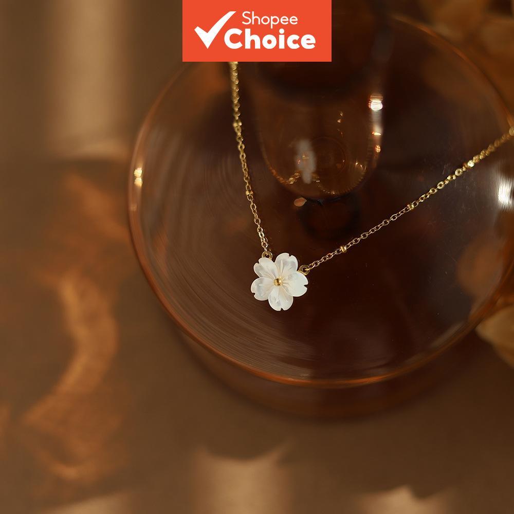 L104 สร้อยคอจี้ดอกไม้เปลือกสีขาวสแตนเลส 18k Gold-plated Choker Ins สไตล์