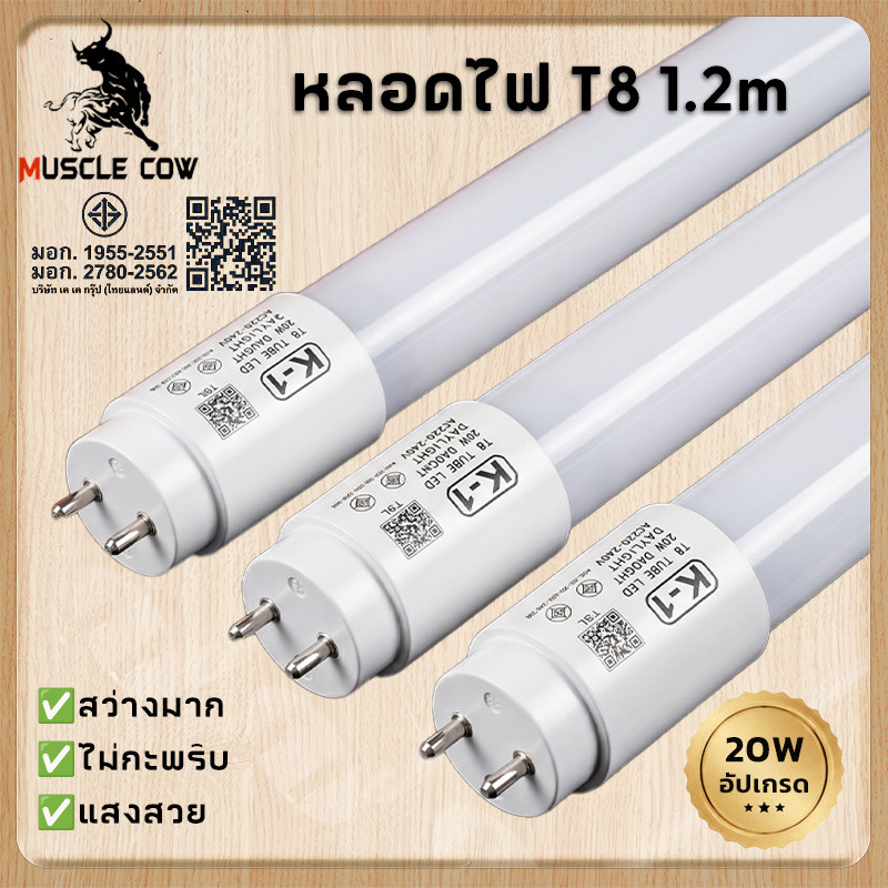 MUSCLE COW หลอดไฟ LED T8 20W 120cm 6500K 2600LM กระจ่างใสไม่กะพริบ ประหยัดไฟ เหมาทดแทนหลอดฟลูออเรสเซนต์