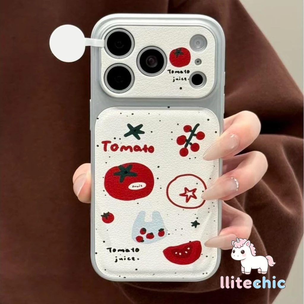 เคสโทรศัพท์ลายลูกพลับสีแดง ใช้ได้กับ iPhone13/11/12/17/14/15Pro/16Max/15Plusผลิตจากหนังแท้คุณภาพสูง มีคุณสมบัติกันกระแทก