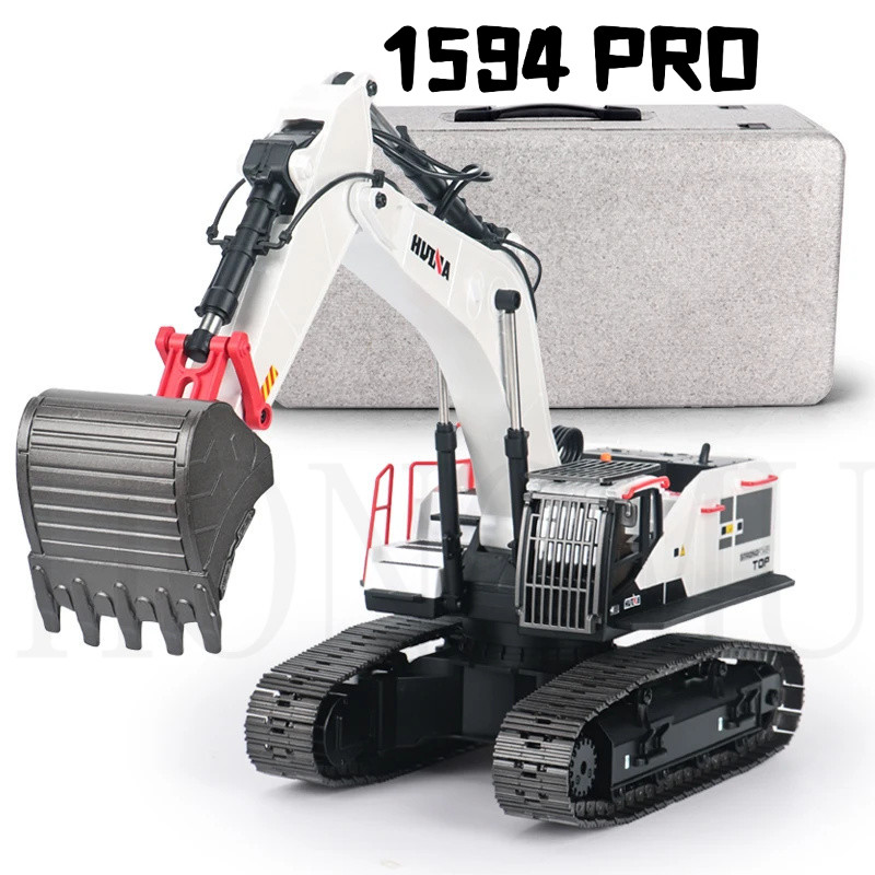 1/14 HUINA โลหะ RC Excavator รถบรรทุกรถรีโมทคอนโทรลรุ่น 1594 594 PRO แบตเตอรี่เสียงของเล่นกลางแจ้งสํ