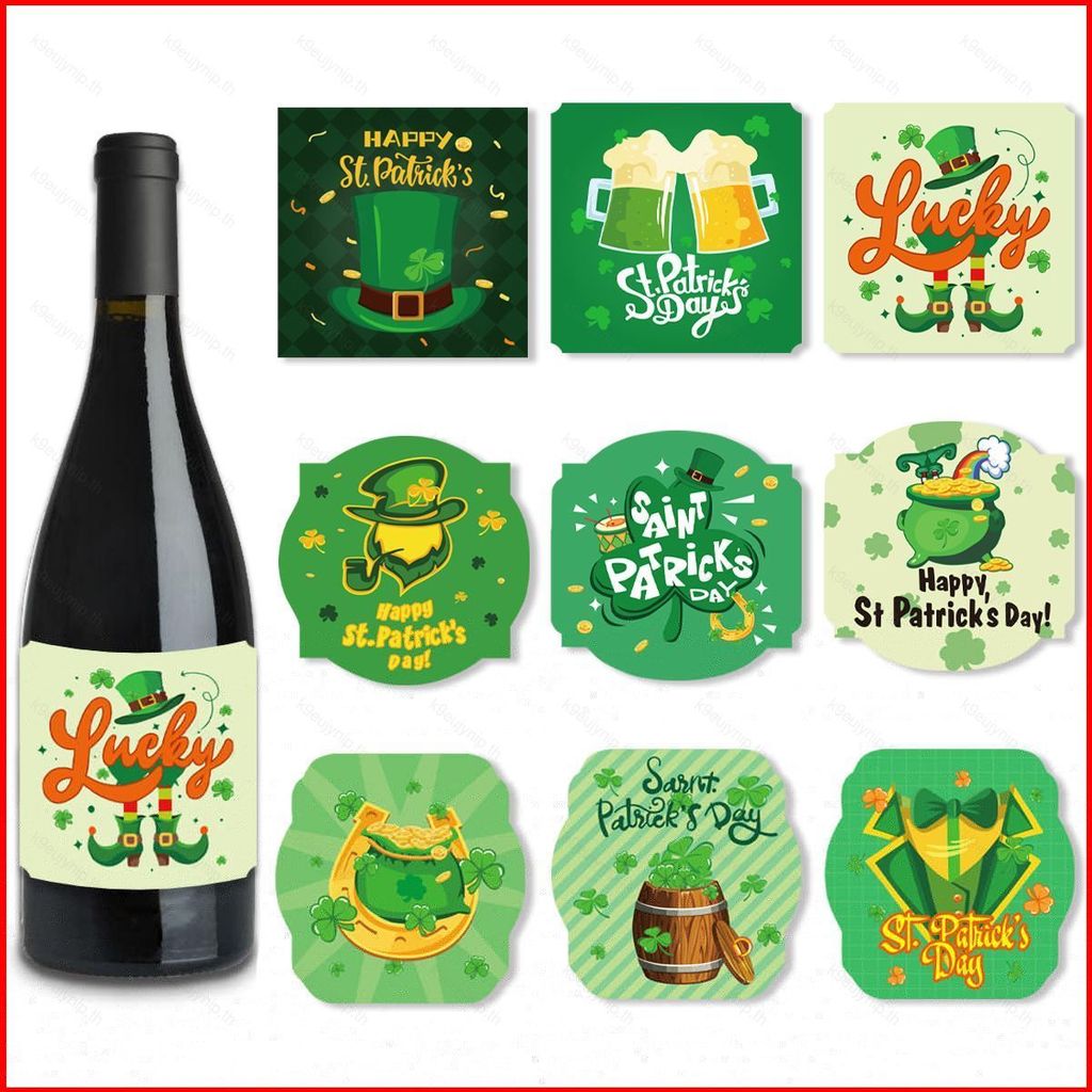 9 ชิ้น/เซ็ต 2024 Saint Patricks Day Party ตกแต่งขวดไวน์สติกเกอร์ Irish Festival ตกแต่งเครื่องดื่มขวด