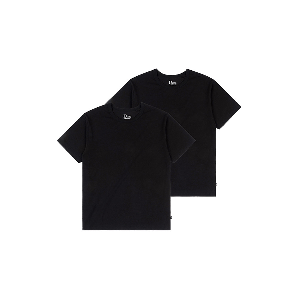 อินเทรนด์ Woo Dime 2 Pack Tee Basic พิมพ์โลโก้หลวมสีทึบรอบคอแขนสั้นเสื้อยืดผู้ชายผู้หญิง