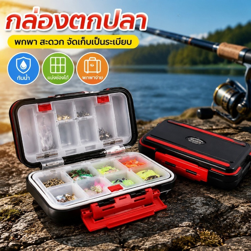 กล่องเก็บอุปกรณ์ตกปลา กล่องตกปลา อเนกประสงค์ แบบพกพา อุปกรณ์ตกปลา พร้อมแผ่นกั้นช่องภายในกล่อง