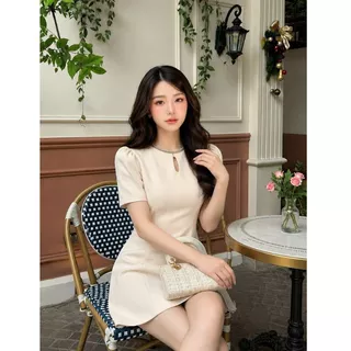 S-4XL【EVIOVIO】พร้อมส่ง🎏เดรสทำงาน คอแต่งขอบเงิน ทรง A-Line ซิปหลัง แขนพอง เดรสทำงาน ออกงาน เรียบหรู ดูแพง เดรสงานบุญ🛒