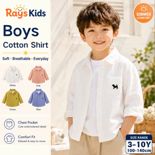 🌞【ส่งจากกทม】เสื้อเชิ้ตเด็กผู้ชาย แขนยาว สีขาว ผ้าฝ้าย ปักลายสุนัข คอปก แฟชั่น ใส่ทุกวัน 3-8ปี