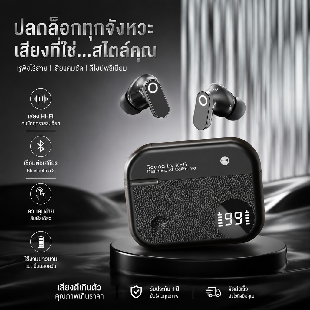 TWS บลูทู ธ 5.4 หูฟังสเตอริโอไร้สายจอแสดงผลแบตเตอรี่ นํา ควา