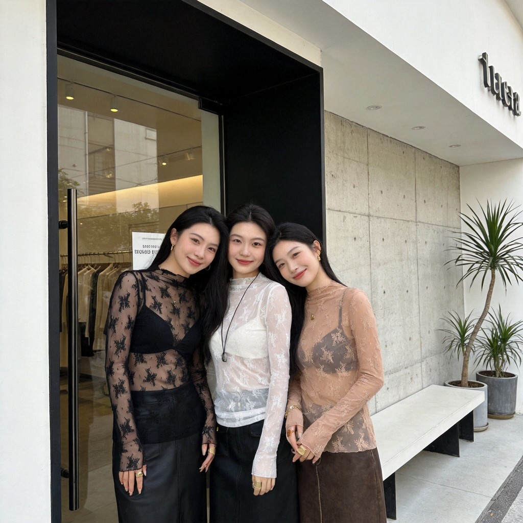 เสื้อซีทรูแขนยาวตาข่าย  ผ้าเนื้อละเอียด ทรงเข้ารูป อวดหุ่นสวย