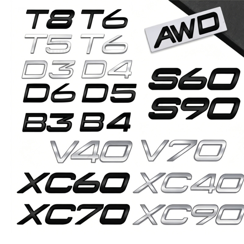 1PCS ตัวอักษรโลหะสําหรับ Volvo CX40 CX60 CX90 V60 V40 S60 V70 XC70 D2 D3 D4 D5 D6 D7 D8 B2 B3 B4 B5 