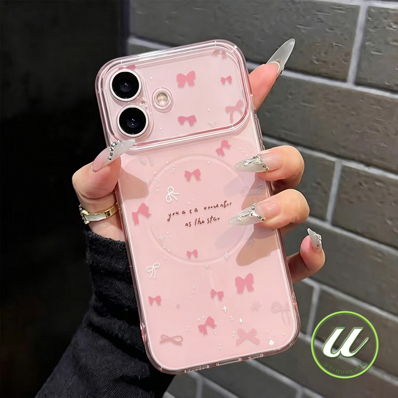เคสโทรศัพท์รูปโบว์สีชมพูสำหรับสาวน้อย เคสไอโฟน16 เหมาะสำหรับ IPhone 17 11 12 15 14 13 Pro MAX 15 Plus Air