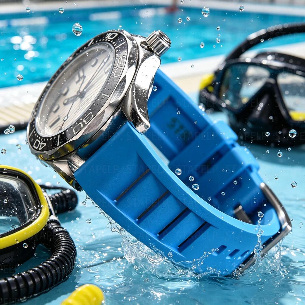 Unisex 20mm 22mm Quick Release Breathable Rubber Watch Strap Waterproof Fluororubber FKM Wristwatch 
