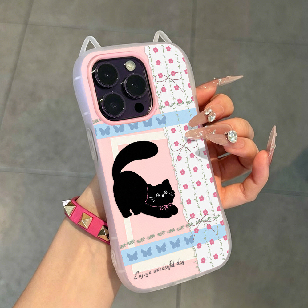 🔥เคสเจลลี่ 2-in-1 เคสไอโฟน iPhone 11 13 15 14 12 16 17 Pro Max เคสไอโฟน17 ดีไซน์แมว 3 มิติ กันกระแทก