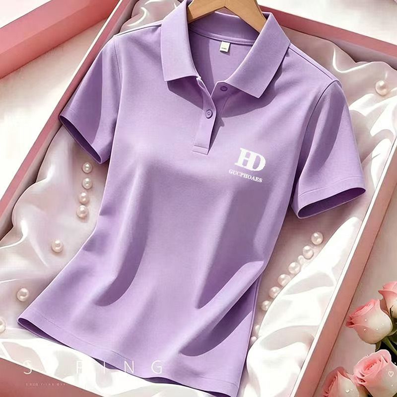 เสื้อยืดแขนสั้นคอปกแบบใหม่สําหรับฤดูร้อนเสื้อผ้าสําหรับผู้หญิงใส่แล้วดูผอมด้านบน