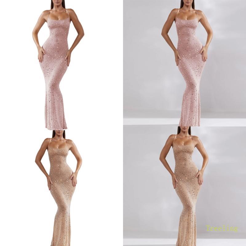 Treeling ยาวชุดราตรีสําหรับผู้หญิงสปาเก็ตตี้เลื่อมชุด Glitter Gowns