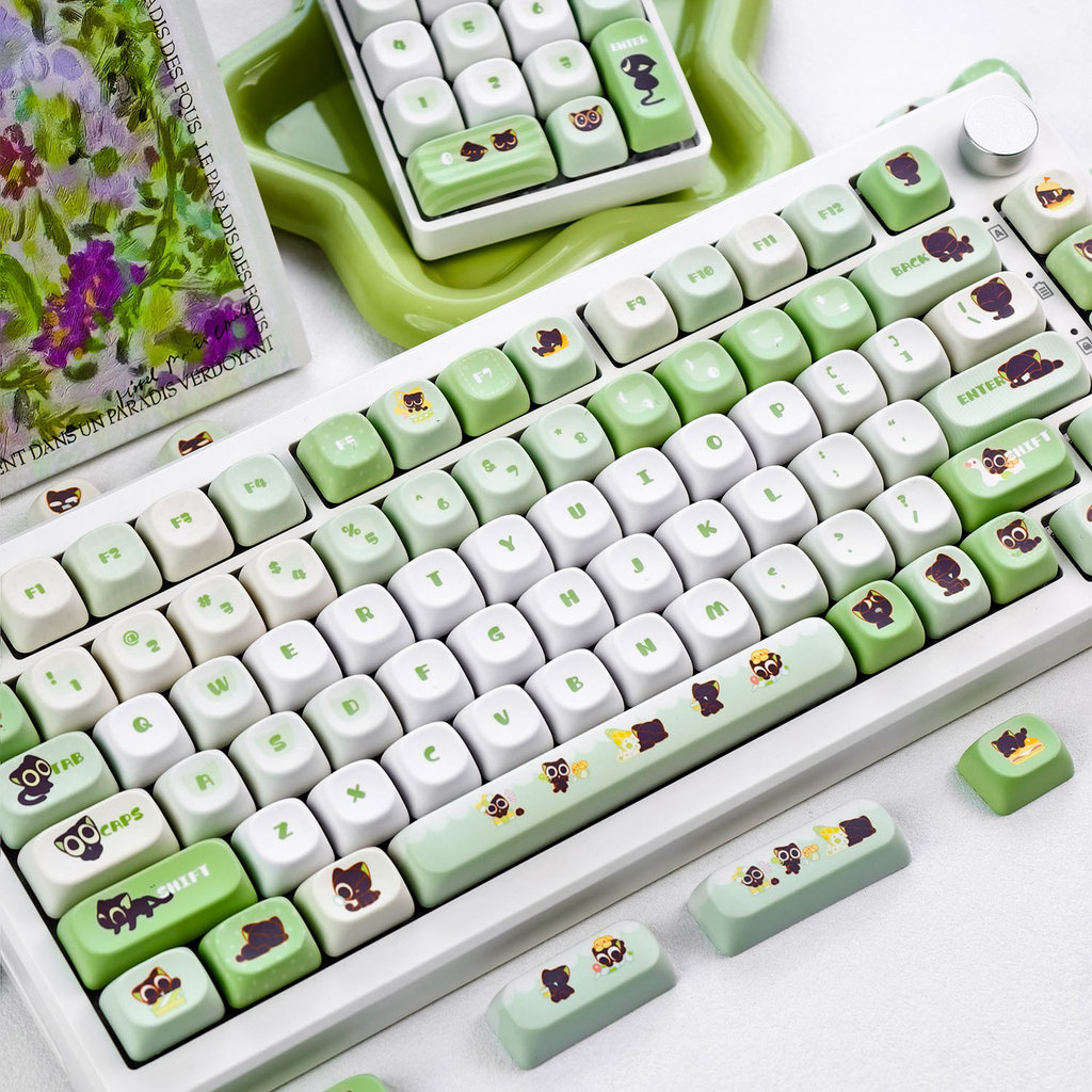 MAIMOOO ตํานาน Luo Xiaohei Keycap 120 คีย์ Cherry/MOA Profile PBT Dye Sublimation Aula F75 EN/TH/KR/ZHUYIN น่ารักการ์ตูน Keycaps สีเขียว Gradient Black Cat Luoxiaohei Keycap