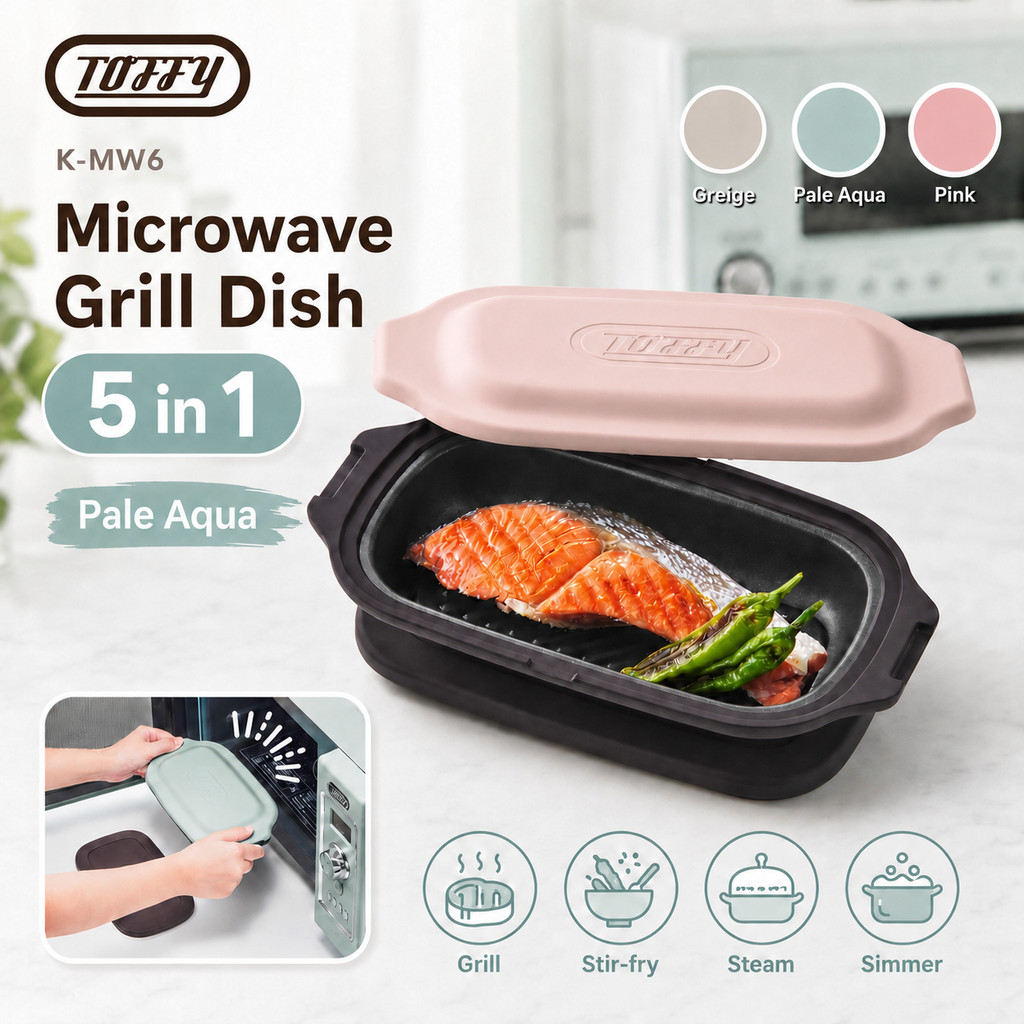 Versatile Microwave Grill Dish by Toffy - K-MW6: 5-in-1 Cooking Solution for Quick and Easy Meals, B
