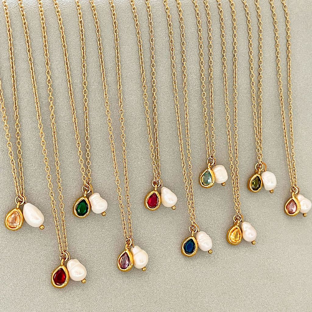 ไข่มุกน้ําจืด Birthstone สร้อยคอสแตนเลส Elegant Choker Clavicle Chain สําหรับผู้หญิง MLT4