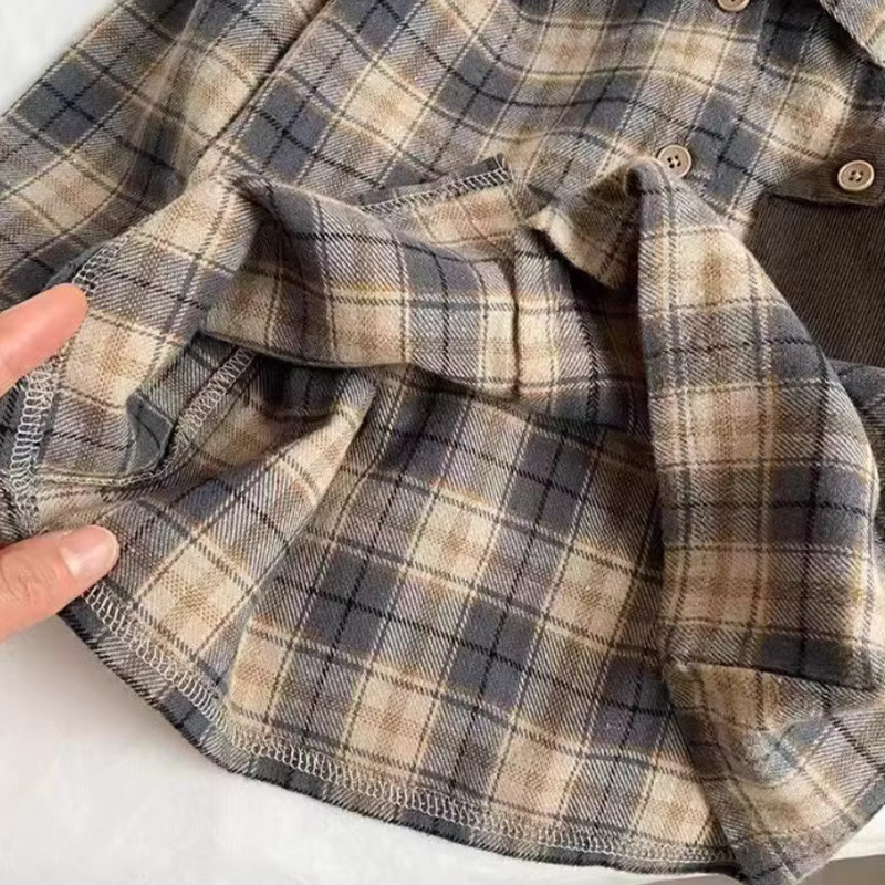 🌞【ส่งจากกทม】เสื้อเชิ้ตเด็ก ลายตาราง ฟ้า-น้ำตาล กระเป๋าสีตัด ผ้านุ่ม ใส่ทุกวัน ใส่แอร์ ชายหญิง 2-7ปี รูปที่ 6