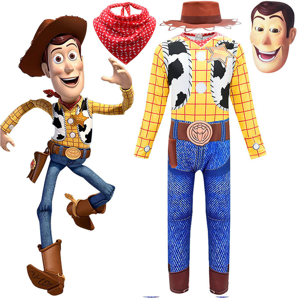 ชุดเด็ก Toy Story Woody คอสเพลย์เครื่องแต่งกายคอสเพลย์ Toy Story Boys Halloween Jumpsuit