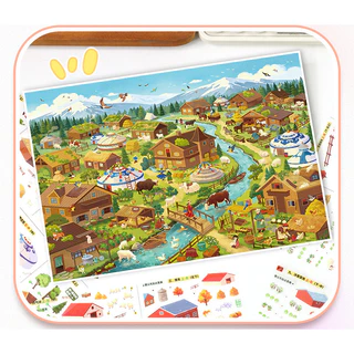Idako [Art Blue 169.0] สติกเกอร์ภูมิทัศน์ขนาดใหญ่ 4 ชิ้น Prairie Farm 3d Miniature diy Decompression SS058