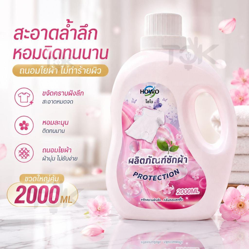 HOWO น้ำยาซักผ้า 2 ลิตร 2000ML กลิ่นหอม ขจัดคราบฝังลึก ล้างออกง่าย ผ้าสะอาดสดชื่น ใช้ได้ทั้งซักมือและเครื่อง