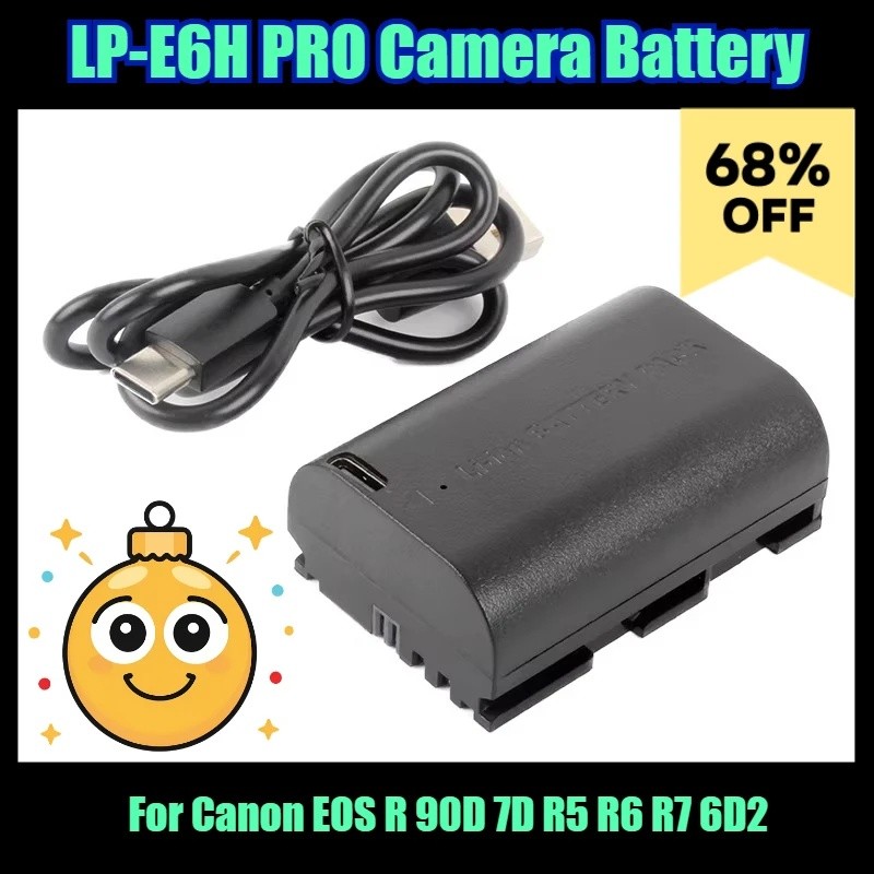 7.4V 2250mAh LP-E6H PRO แบตเตอรี่กล้องสําหรับ Canon EOS R 90D 7D R5 R6 R7 6D2