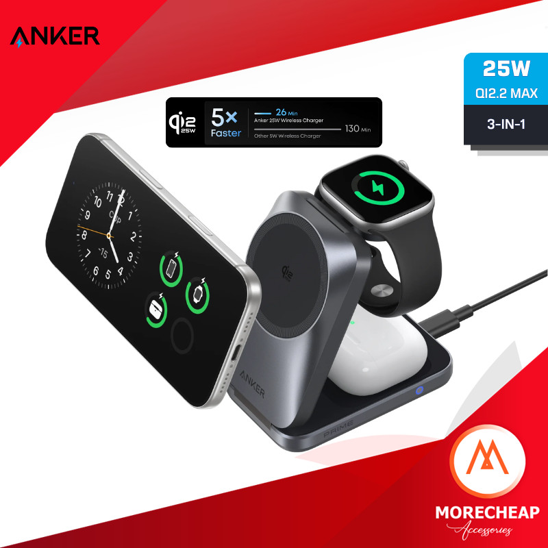 ถูก/แท้ Anker Prime Wireless Charging Station 25W แท่นชาร์จไร้สาย 3in1 พับเก็บได้ มือถือ นาฬิกา หูฟัง