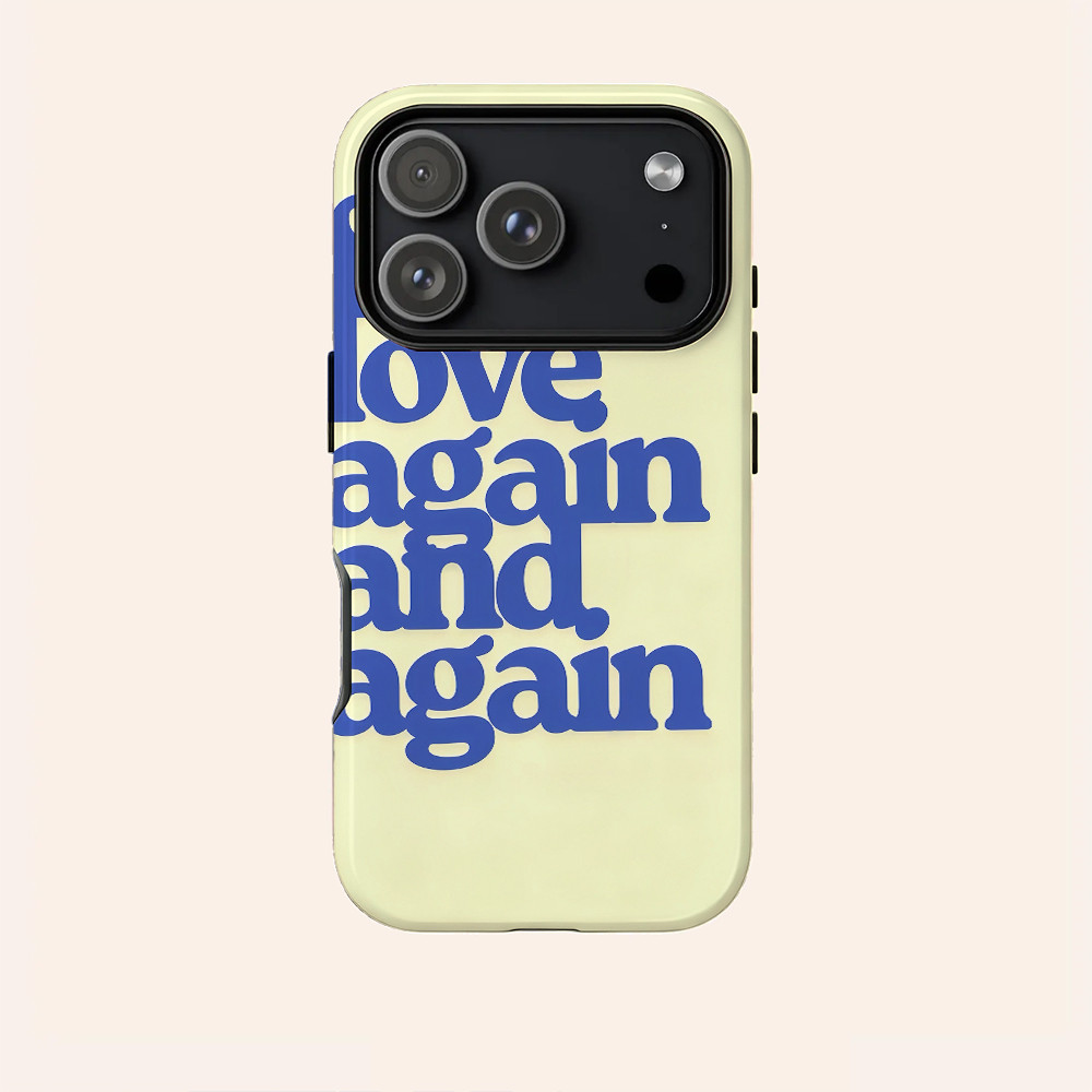 สีเหลือง Bold Blue Retro Letter Fall In Love Again And Again Simple Thin Hard ฝาครอบกันกระแทกเคสโทรศ