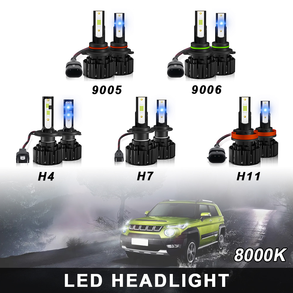 2 pcs 100W 8000K Ice Blue LED หมอกหลอดไฟสําหรับ H4/H7/H8/H9/H11/9006/HB4/9005/HB3