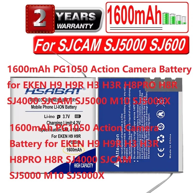 HSABAT 1600mAh PG1050 แบตเตอรี่กล้องแอคชั่นสําหรับ EKEN H9 H9R H3 H3R H8PRO H8R SJ4000 SJCAM SJ5000 