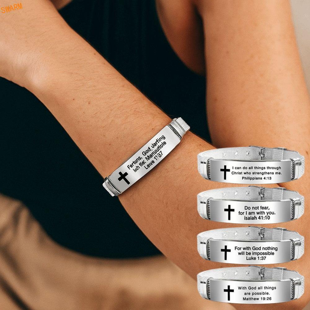 SWARM คําคมสร้างแรงบันดาลใจ Braclets, Bible Verse Silver Family Friendship Bracelet, Simple Adjustab