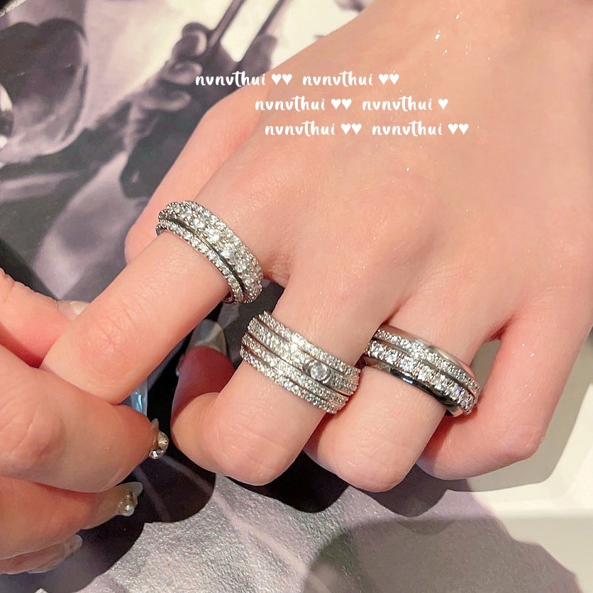 Senna River Gypsophila อัญมณีแหวนหมุน Galaxy Bright Plated 18K Gold Multi-Row กระพริบเพชรแหวนเพทาย