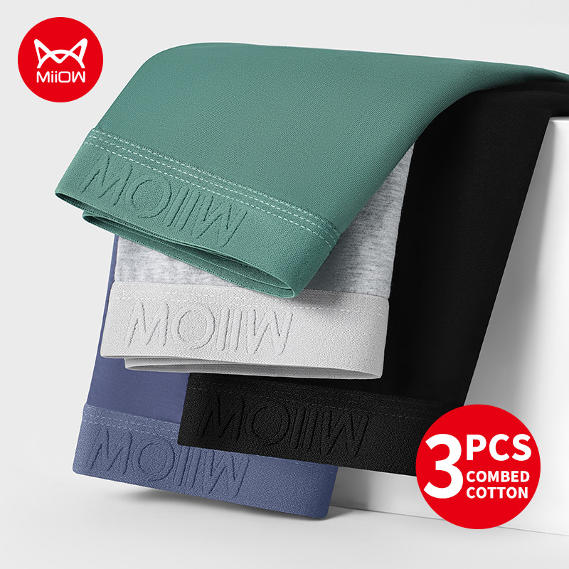 MiiOW 3 ชิ้น Skin-friendly Softer Cotton 7A Antibiotic ผู้ชายชุดชั้นในนักมวย M1877