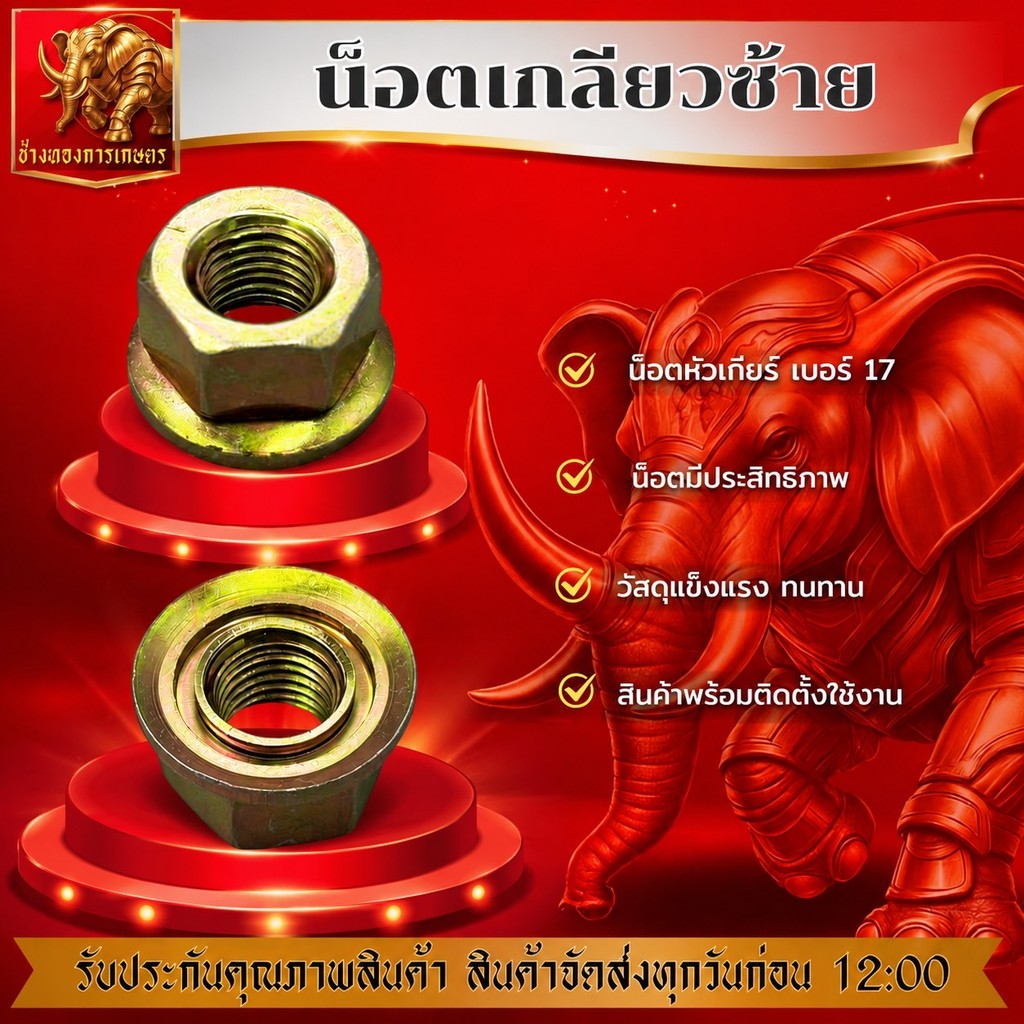 น็อตเกลียวซ้าย น็อตหัวเกียร์ น็อตเบอร์ 17 น็อตหัวเกียร์เครื่องตัดหญ้า วัสดุแข็งแรง ทนทาน สินค้าได้มาตรฐาน