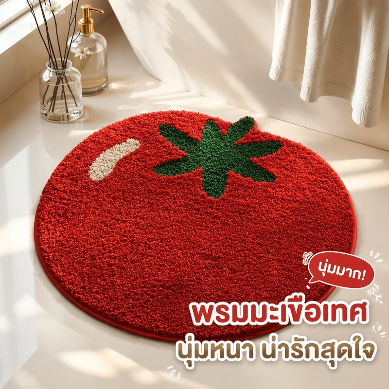 พรมเช็ดเท้าห้องน้ำ ลายมะเขือเทศ พรมปูพื้น หนานุ่ม ซับน้ำ แห้งเร็ว กันลื่น ซักเครื่องได้