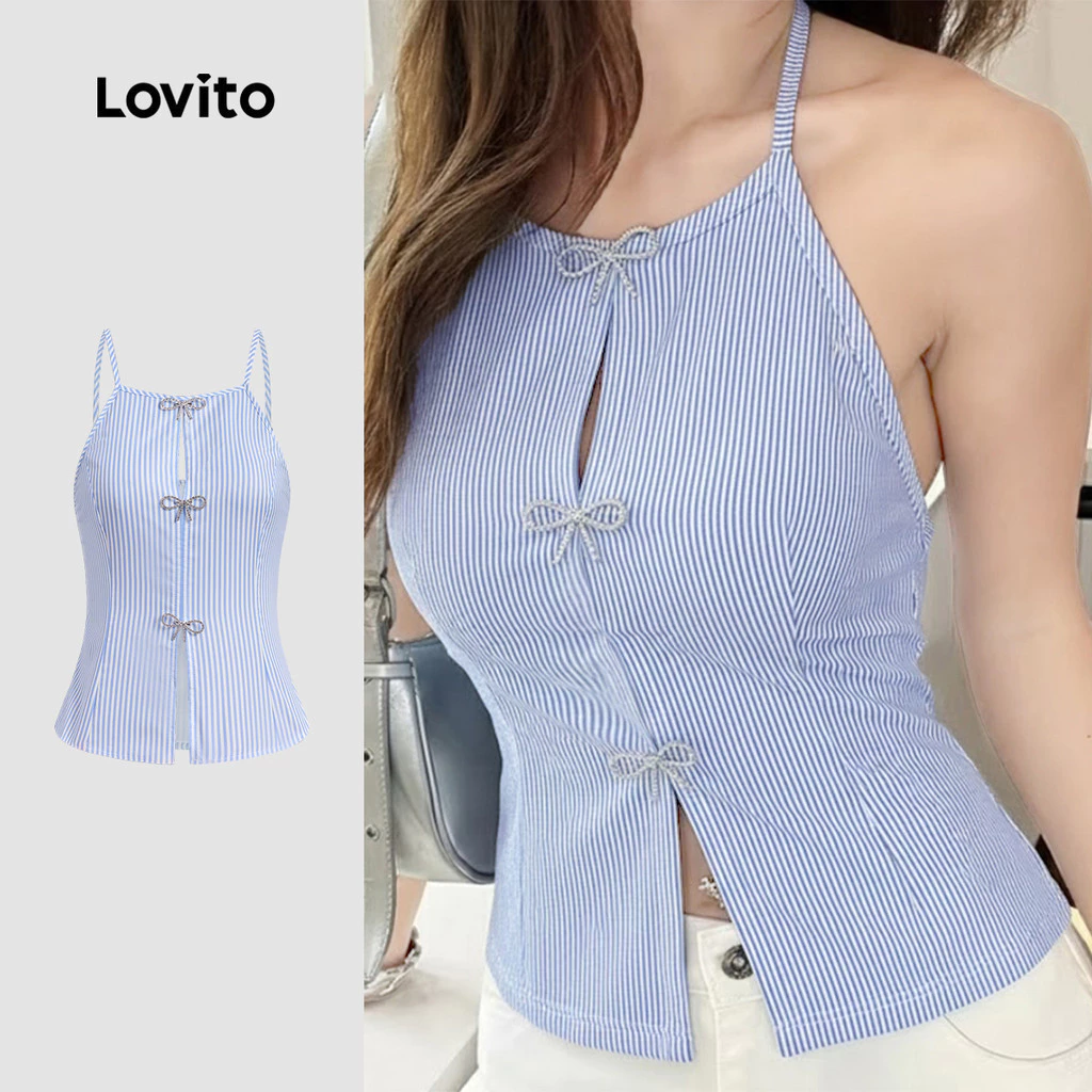 Lovito แคชชวล เสื้อผู้หญิงทรงสวยผูกโบว์ ดีไซน์เก๋ สำหรับฤดูใบไม้ผลิ/ฤดูร้อน LK3ED037