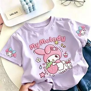 [UNLQIE] 2026 เสื้อแขนสั้นสำหรับเด็กชายและเด็กหญิง ลาย My Melody แฟชั่นล่าสุด สไตล์เกาหลี หลากสี ทำจากผ้าฝ้ายแท้ 100% นุ