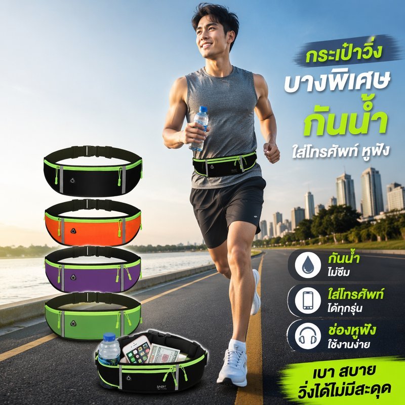 วิ่งเอวกระเป๋ากันน้ําบางน้ําหนักเบาโทรศัพท์หูฟังกระเป๋าปรับเข็มขัดขี่จักรยาน