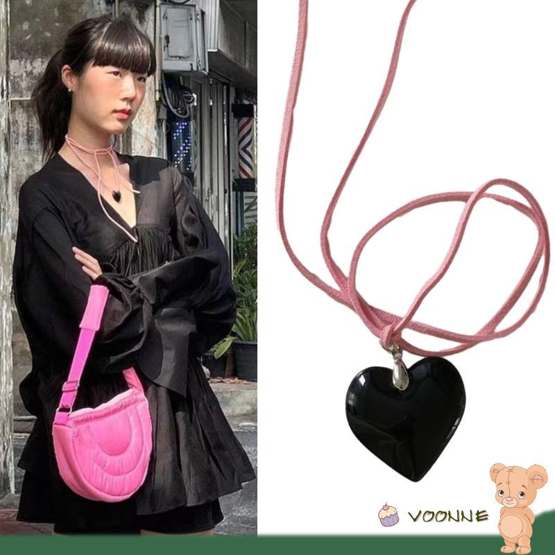 Voonne แก้วสร้อยคอจี้หัวใจ Y2K Choker Collar สร้อยคอ Clavicle Chain ฤดูร้อนสายคล้องคอเครื่องประดับสํ