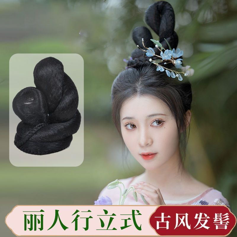古装造型假发女汉服明制宋制造型可弯折发髻发包cos演出假发A Woman with Hanfu, Wig, Ancient-style Hair Bun, Coiled Hair and Bun26.