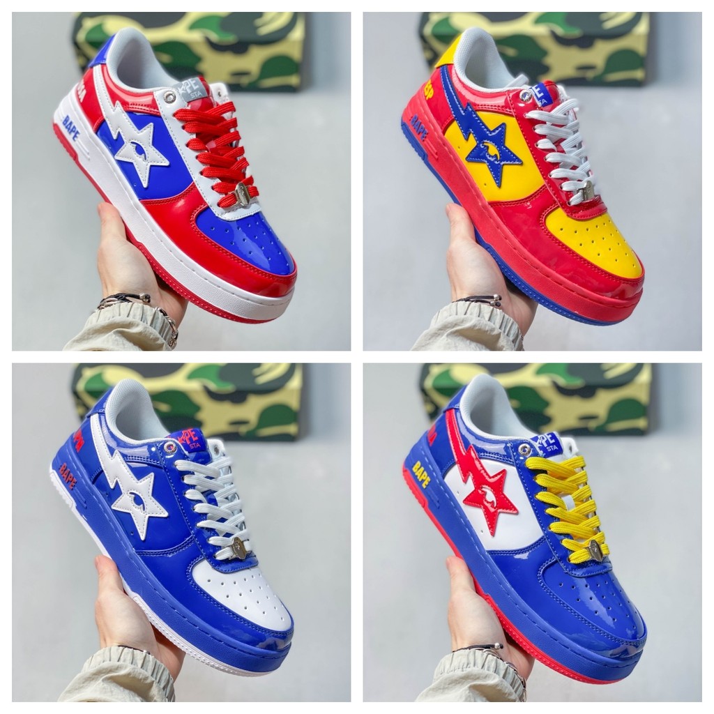 BAPE x KIDSUPER STUDIOS รองเท้าผ้าใบสีจับคู่ Street สวมใส่รองเท้าผ้าใบรองเท้าลําลองเหมาะสําหรับผู้ชา