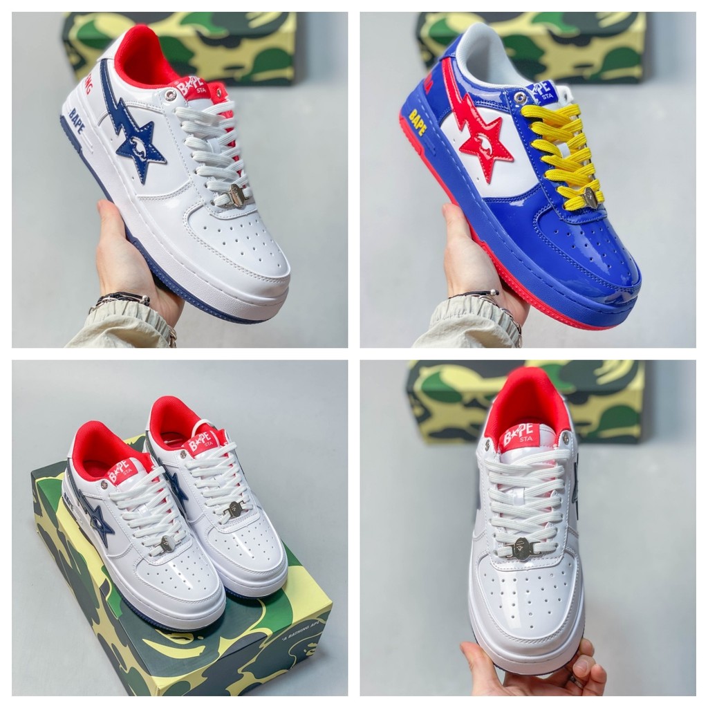 BAPE x KIDSUPER STUDIOS รองเท้าผ้าใบสีจับคู่ Street สวมใส่รองเท้าผ้าใบรองเท้าลําลองเหมาะสําหรับผู้ชา