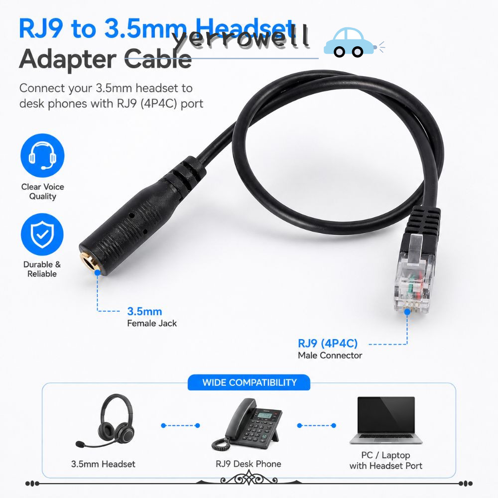 YERROWELL RJ9 สายเคเบิลอะแดปเตอร์, Universal เปลี่ยน RJ9 Connector, Professional 3.5 มม.ถึง RJ9 อะไห