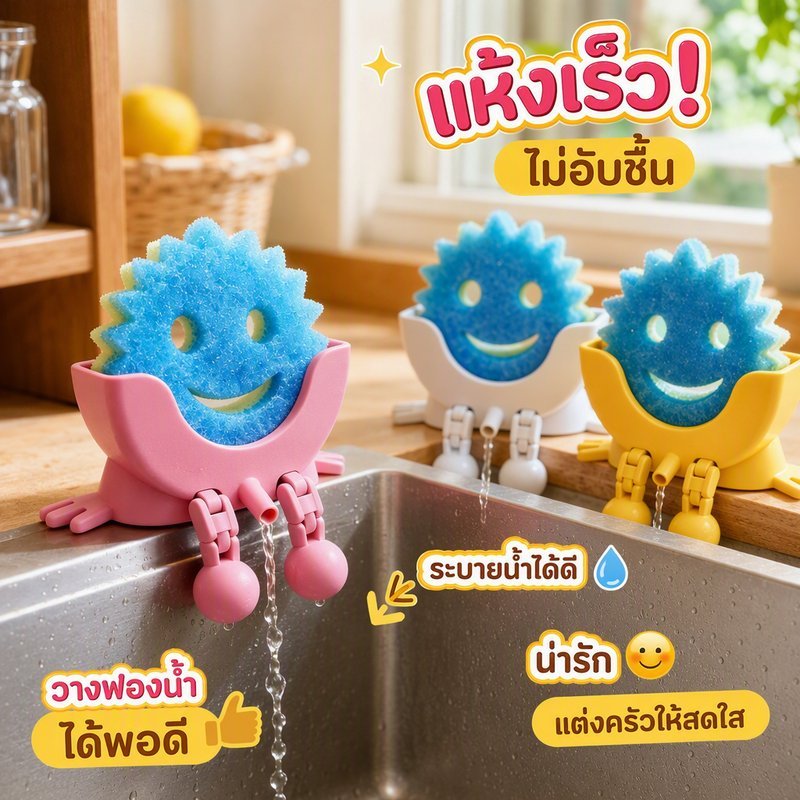 ที่วางฟองน้ำล้างจาน Scrub Daddy ขาตลก แขนขา มีรูระบายน้ำ กันชื้น ตั้งข้างซิงค์ ไม่รวมฟองน้ำ