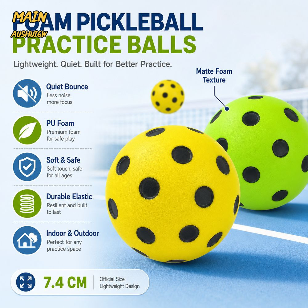 MAINAUSHUI6W โฟม Pickleball Balls, PU โฟมเงียบ Bounce Pickleball Training Ball, Soft High Bounce Silent Quiet Pickleball Balls ความบันเทิงในร่ม