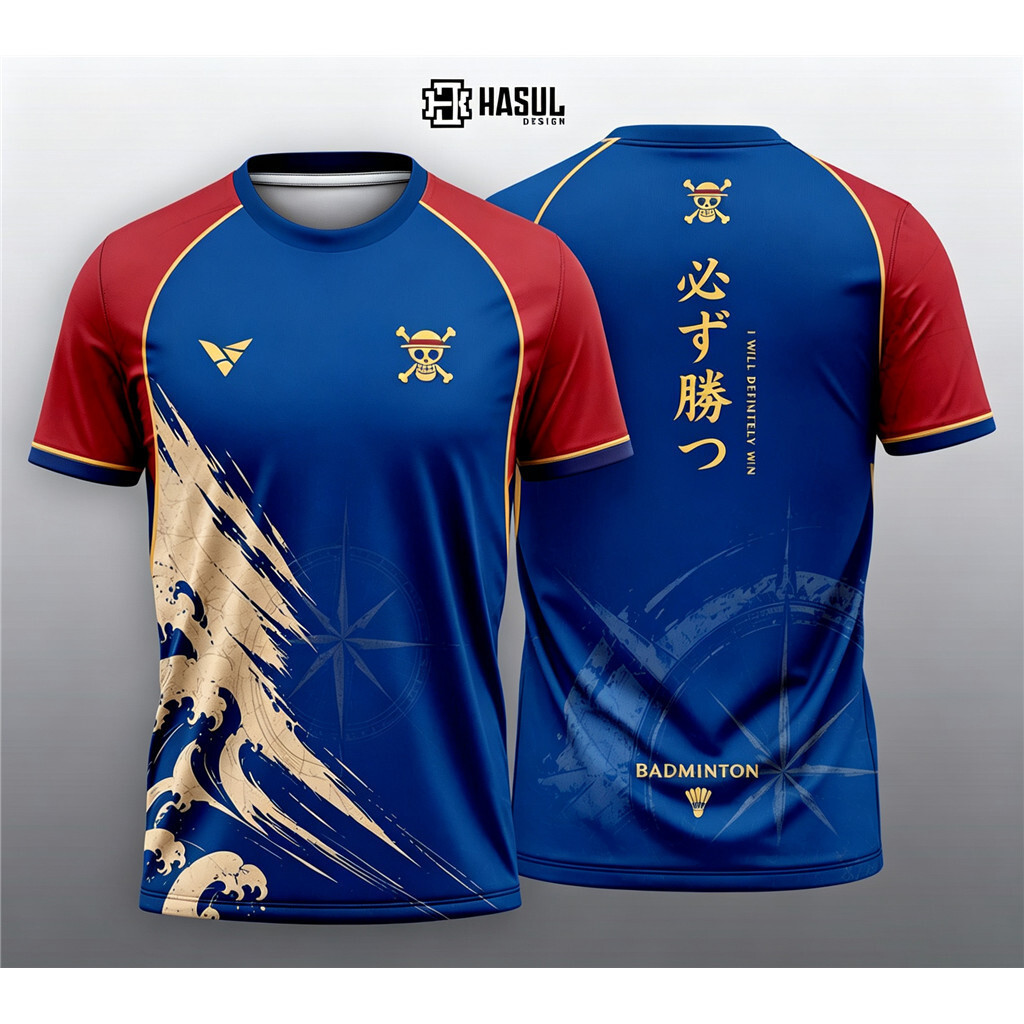 One Piece Anime Badminton Jersey Unisex Quick Dry Breathable Mesh Sport Tee Skull Wave Design