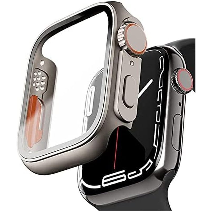 VeveXiao เข้ากันได้กับ Apple Watch Series 8 7 45 มม.ปกป้องหน้าจอเปลี่ยนเป็นพิเศษ, PC Case ฟิล์มกระจก