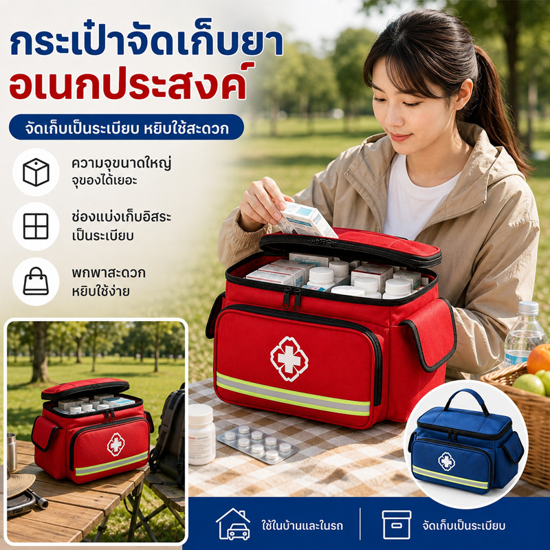 พร้อมส่ง กระเป๋าปฐมพยาบาล ด้วยเทปสะท้อนแสง ความจุสูง ช่องแยกหลายช่องผ้าอ็อกฟอร์ด กันน้ำ ใช้งานง่ายกลางแจ้ง