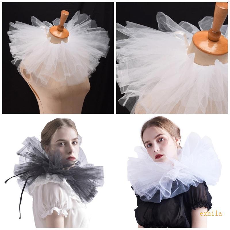 Exhila ปลอม COLLAR Victorian ที่ถอดออกได้ Jabot COLLAR Ruffled ลูกไม้ Jabot คอผู้ใหญ่ Stage Party St
