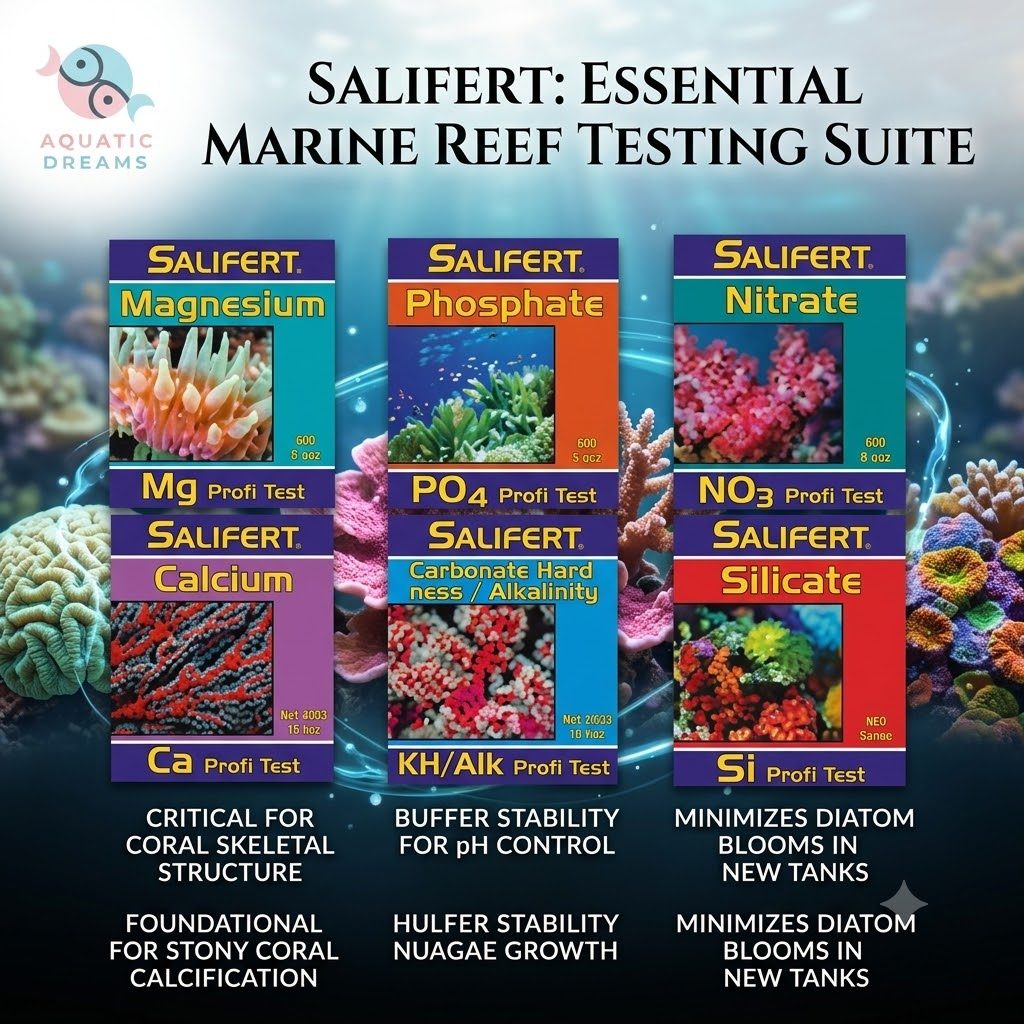 ชุดทดสอบ Salifert สําหรับพิพิธภัณฑ์สัตว์น้ําน้ําเค็ม Parameter การทดสอบ Kh/ Ca/ Mg/ Po4/ NH3/ No2/ N